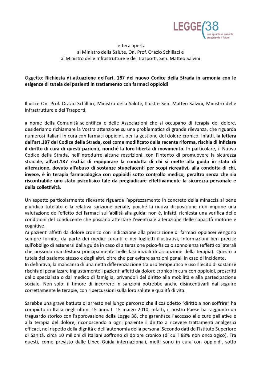 Nuovo Codice della Strada: Federazione Cure Palliative sottoscrive la lettera aperta al Governo per tutelare i diritti tutela dei pazienti in trattamento con farmaci oppioidi